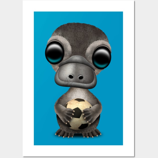 Cute Baby Platypus With Football Soccer Ball Wall Art by jeffbartels